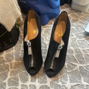 Christian Louboutin Black Peep-Toe Ankle Boots